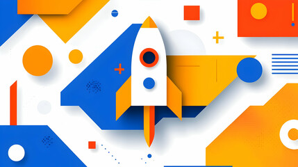 Poster - Colorful Abstract Rocket Design with Geometric Shapes and Elements