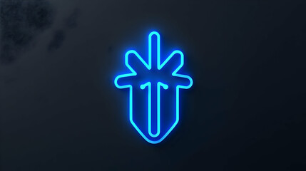 Poster - Neon Blue Emblem with Artistic Design on Dark Background