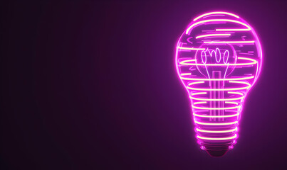 Poster - Neon Light Bulb with Bright Pink Glow Against Dark Background