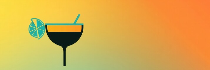 Poster - Refreshing cocktail glass logo featuring vibrant orange and teal colors with a lemon slice accent