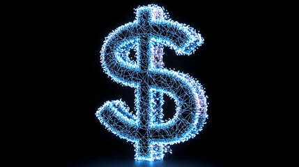 Poster - Glowing Dollar Sign in Abstract Digital Wireframe Design