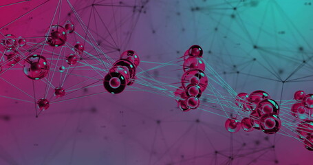 Poster - image of network of connections and data processing on colourful background