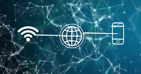 Poster - image of network of connections with icons on blue background
