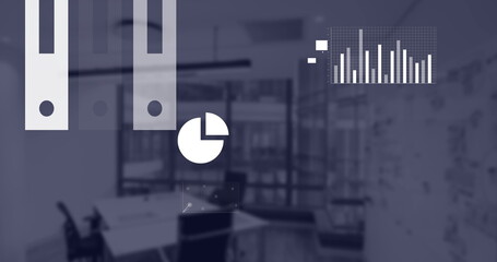 Poster - Business data charts and graphs image over modern office background