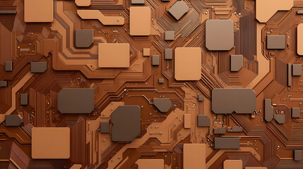 Poster - Abstract Circuit Board Pattern in Earthy Tones with Geometric Shapes