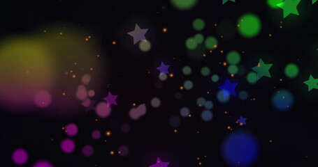 Poster - image of colourful spots and stars on black background