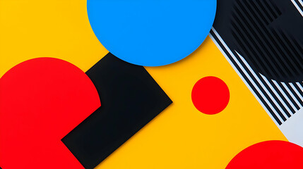 Poster - Colorful Geometric Composition with Shapes and Stripes on Yellow Background