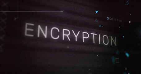 Poster - Image of encryption text and digital data processing over black background