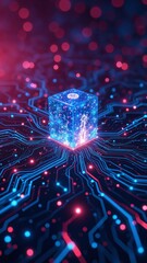 Fototapete - Digital background perfect for tech processes, neural networks, artificial intelligence, data transfer and encryption, digital archives