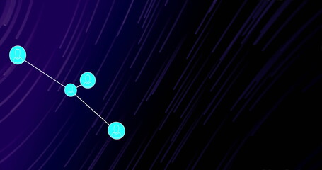 Poster - Image of network of connections with spots over purple light trails on black backgorund
