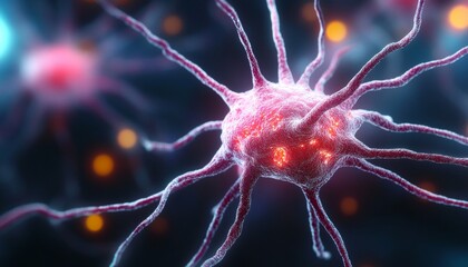 Poster - 3D Render of an Active Neuron, Neural Network, Synapses Firing, Brain Cells, Neurology