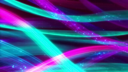 Poster - Luminous pink and blue particles streaming, generating fluid wave motions across digital backdrop, representing dynamic energy with vibrant, ethereal visual design