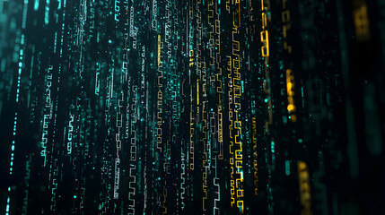 Abstract Digital Data Stream With Vertical Lines In Dark Blue And Yellow Tone
