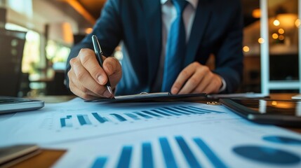 Poster - businessman analyzing financial data