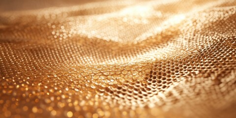 Wall Mural - Golden mesh texture with abstract design featuring shimmering light and shadows