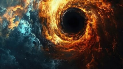 Abstract black hole with a glowing event horizon, Abstract black hole in the cosmos with a supernova explosion.