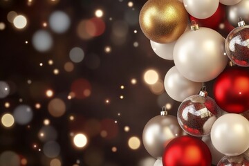 Poster - Festive 3d rendering of a christmas background with balloons and shiny decorations on bokeh banner