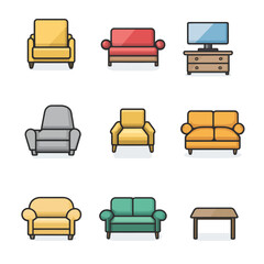 Poster - Set of Vector Sofas and Armchairs. Furniture Design Icons, Home Decor.