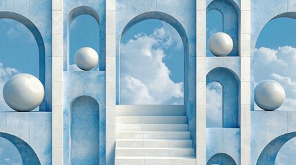 Poster - A high-quality minimalist pattern with clean geometric forms in dusty blue and white.