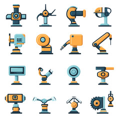 Poster - Set of Modern Industrial Robots and Robotic Arms in Flat Design Illustration