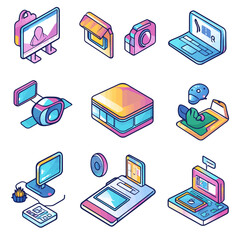 Poster - Isometric Technology and Digital Device Icons Set with Colorful Design.