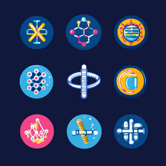 Poster - Science and Technology Elements, Graphic Vector Illustrations on Dark Blue