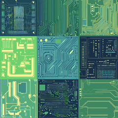 Poster - Circuit Board Design, Technology, Abstract Electronic Pattern, Green Blue Tones