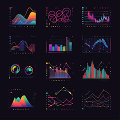 Poster - Colorful Data Charts and Graphs on Black Background for Business Analysis