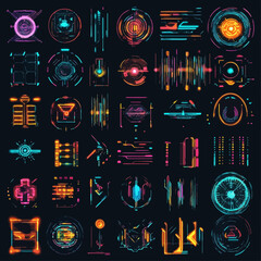 Poster - Abstract Futuristic Technology Elements, Digital Interface Design, Neon Glow.