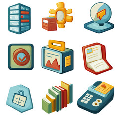 Poster - Colorful Icons for Business, Technology, and Finance; Vector Graphic Set