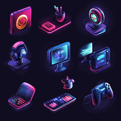 Poster - Futuristic Technology Icons: Isometric Devices, Gadgets, and Gaming Equipment