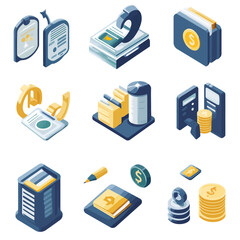Poster - Isometric business and finance icons representing technology concepts