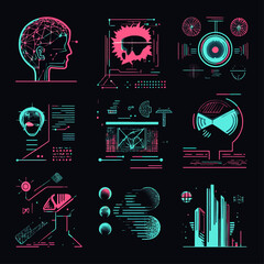 Poster - Digital Brain Concept and Information Visualization in Teal and Pink