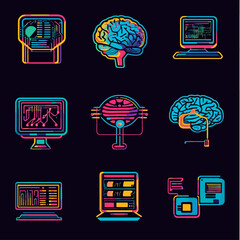 Poster - Tech Brain and Circuitry, Digital Art Illustration, Artificial Intelligence, Concept.