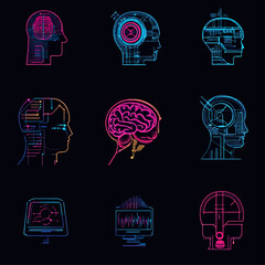 Poster - Abstract Digital Brains and Interface Designs on Dark Background
