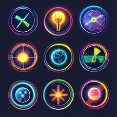 Poster - Futuristic Neon Circle Icons Set with Energy, Tech and Abstract Elements