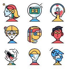 Poster - Futuristic Faces: Graphic Icons of Humans and Artificial Intelligence
