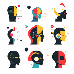 Poster - Abstract Illustrations of Human Heads with Conceptual Art, Thought, and AI