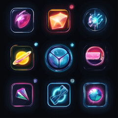 Poster - Glowing Neon App Icons Set - Abstract, UI/UX, Futuristic Design