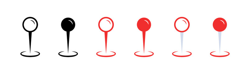 Poster - Flat linear map pin icons set - red and black location markers vector design.