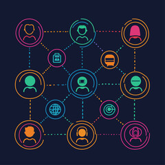 Poster - Network of connected people icons on dark background.