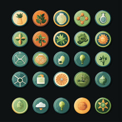 Poster - Plant Growth, Earth Science, and Nature Icons on Black Background