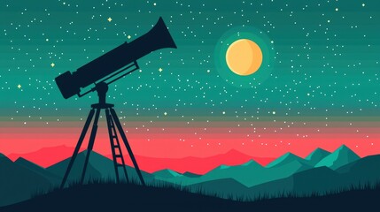 Wall Mural - a telescope is set up on a hillside in front of a beautiful mountain range