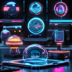 Poster - Futuristic Technology Interface with Glowing Spheres and Data Visualization