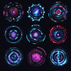 Poster - Futuristic Tech Circular Digital Interfaces Glowing Blue Pink