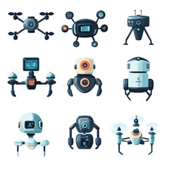 Poster - Collection of Futuristic Robots and Drones, Tech Illustrations