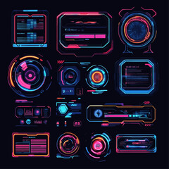 Poster - Futuristic User Interface Design Elements in Neon Pink and Blue Colors