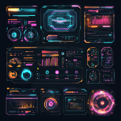 Poster - Futuristic digital interfaces with colorful glowing graphic elements