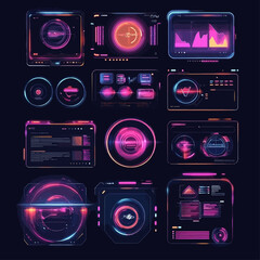 Poster - Futuristic digital interface screens, glowing neon HUD elements, tech design