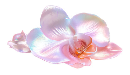 Poster - This enchanting botanical piece features a surreal chrome orchid that floats gracefully, showcasing soft pastel colors and an iridescent sheen. Its unique design adds a touch of luxury to any decor.